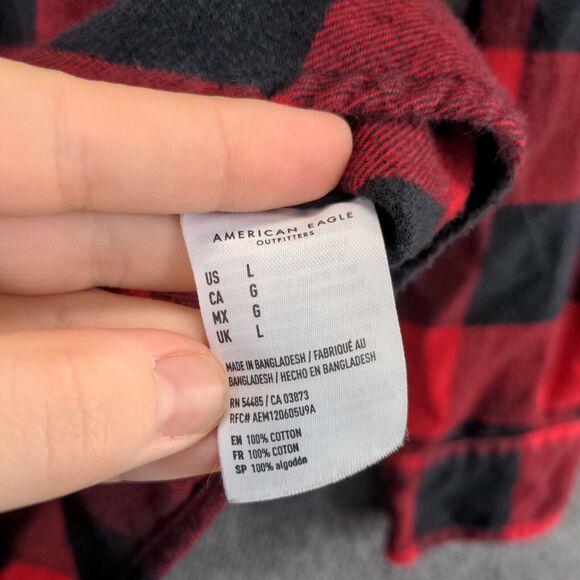 American Eagle Men's Button Up Shirt Red Checkered Large Long Sleeve Cotton - Picture 9 of 12